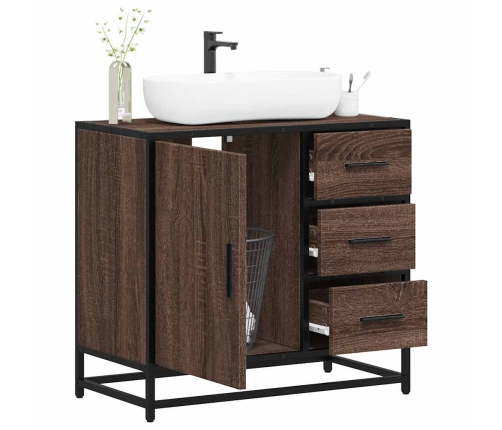 Mueble de lavabo madera de ingeniería roble marrón 65x33x60 cm