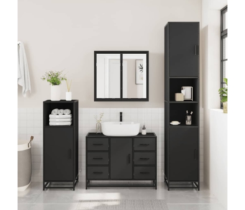 Armario de lavabo de baño madera ingeniería negro 80x33x60 cm