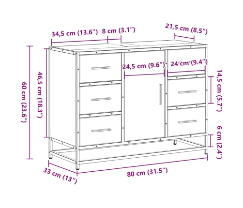 Armario de lavabo de baño madera ingeniería negro 80x33x60 cm