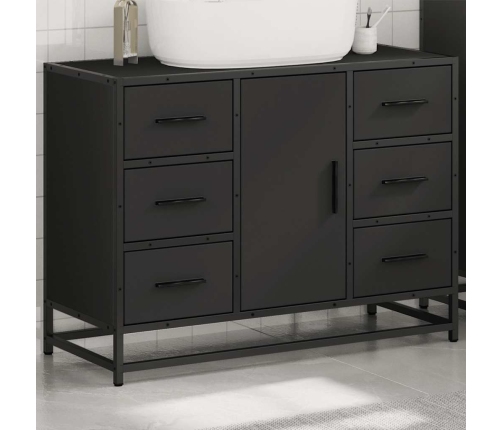 Armario de lavabo de baño madera ingeniería negro 80x33x60 cm