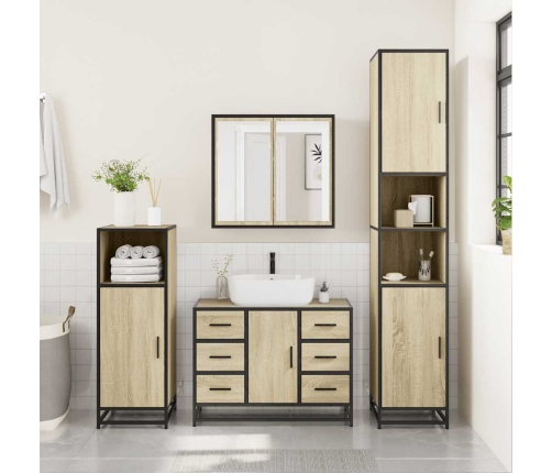 Armario lavabo baño madera ingeniería roble Sonoma 80x33x60 cm