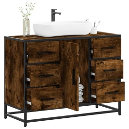 Armario lavabo baño madera ingeniería roble ahumado 80x33x60 cm