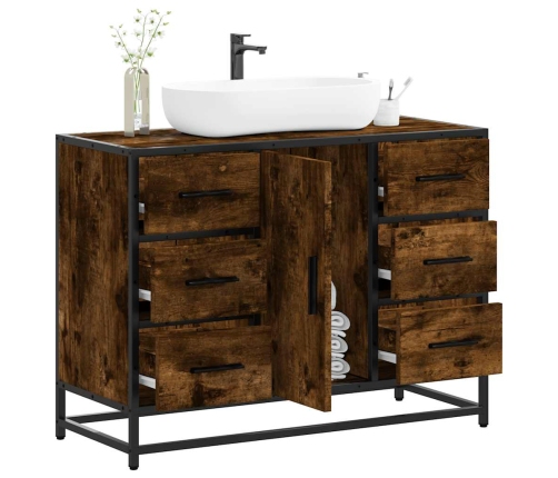 Armario lavabo baño madera ingeniería roble ahumado 80x33x60 cm