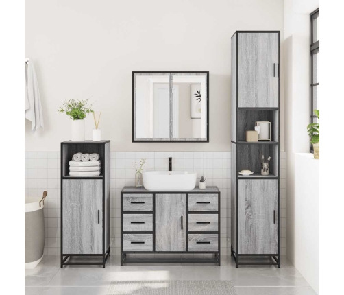 Armario lavabo baño madera ingeniería gris Sonoma 80x33x60 cm