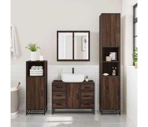 Armario lavabo baño madera ingeniería roble marrón 80x33x60 cm