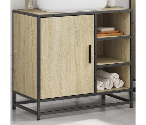 Armario de lavabo de baño madera roble Sonoma 65x33x60 cm