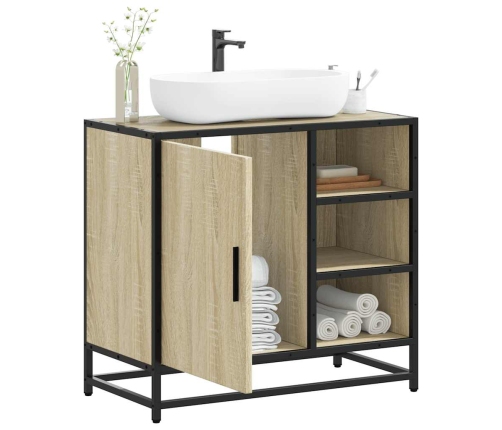 Armario de lavabo de baño madera roble Sonoma 65x33x60 cm