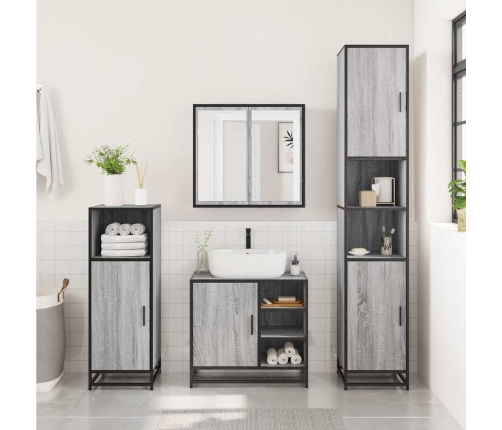 Mueble lavabo baño madera contrachapada sonoma gris 65x33x60 cm