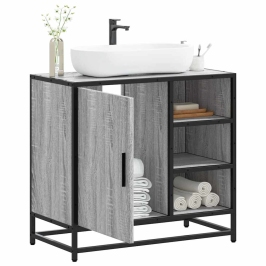 Mueble lavabo baño madera contrachapada sonoma gris 65x33x60 cm