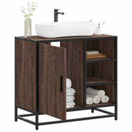 Mueble de lavabo madera de ingeniería roble marrón 65x33x60 cm