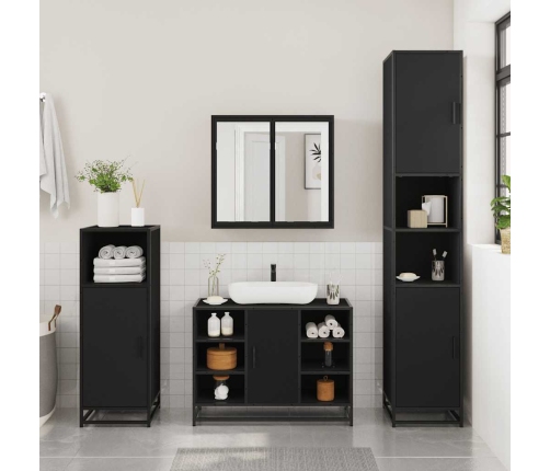 Armario de lavabo de baño madera ingeniería negro 80x33x60 cm