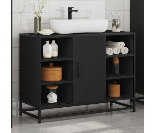 Armario de lavabo de baño madera ingeniería negro 80x33x60 cm