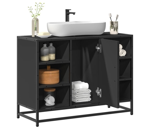 Armario de lavabo de baño madera ingeniería negro 80x33x60 cm