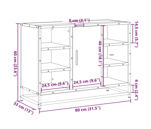 Armario lavabo baño madera ingeniería roble Sonoma 80x33x60 cm