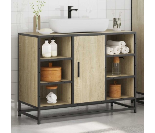 Armario lavabo baño madera ingeniería roble Sonoma 80x33x60 cm