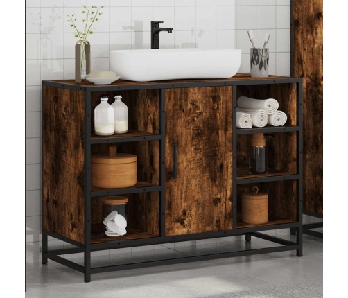 Armario lavabo baño madera ingeniería roble ahumado 80x33x60 cm