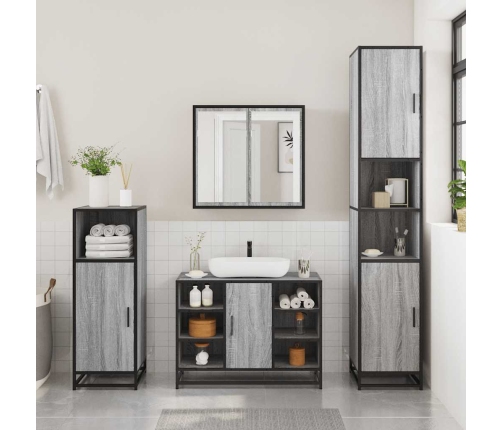 Armario lavabo baño madera ingeniería gris Sonoma 80x33x60 cm