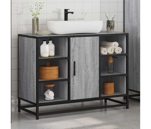 Armario lavabo baño madera ingeniería gris Sonoma 80x33x60 cm