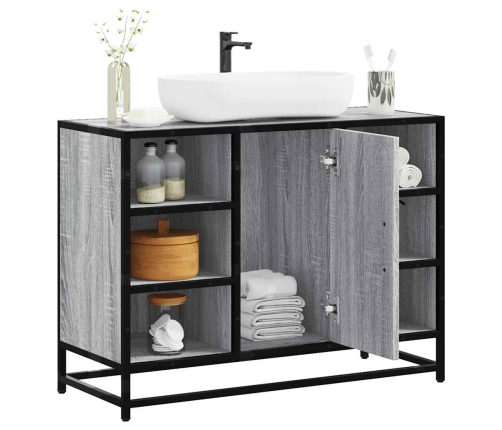 Armario lavabo baño madera ingeniería gris Sonoma 80x33x60 cm