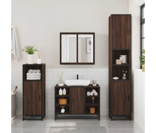 Armario lavabo baño madera ingeniería roble marrón 80x33x60 cm