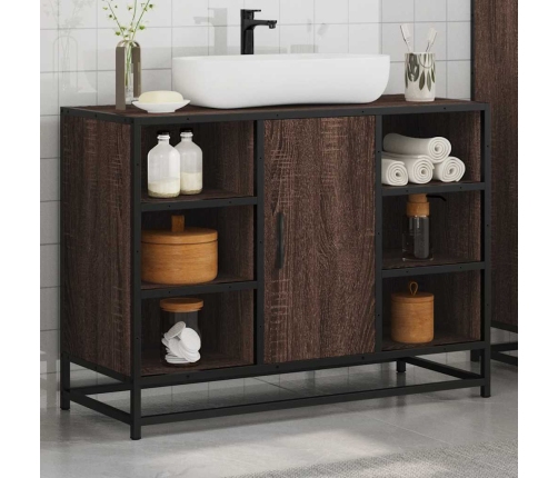 Armario lavabo baño madera ingeniería roble marrón 80x33x60 cm