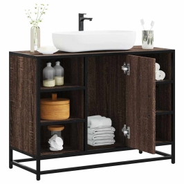 Armario lavabo baño madera ingeniería roble marrón 80x33x60 cm