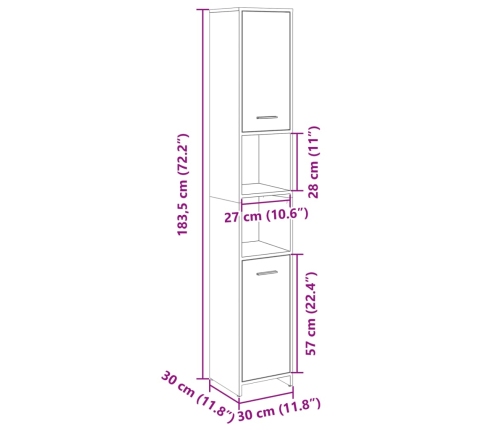 Armario de baño madera contrachapada color roble 30x30x183,5 cm