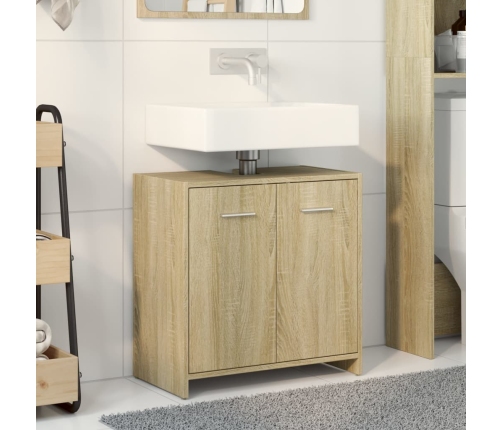 Armario lavabo baño madera ingeniería roble Sonoma 60x33x60 cm