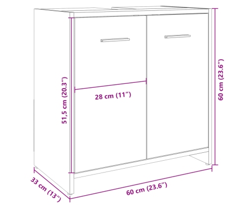 Armario lavabo baño madera ingeniería roble Sonoma 60x33x60 cm