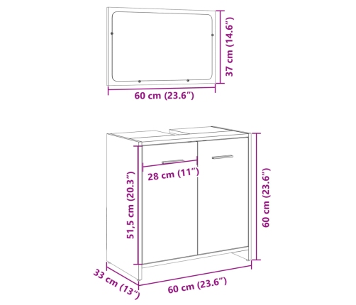 Set de muebles de baño 2 pzas madera contrachapada roble Sonoma