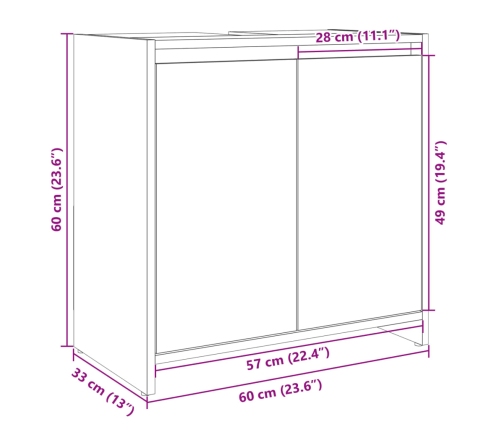 Armario lavabo baño madera ingeniería roble Sonoma 60x33x60 cm