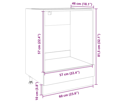 Armario de horno madera contrachapada color roble 60x46x81,5 cm