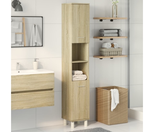 Armario de baño madera ingeniería roble Sonoma 30,5x30x179 cm