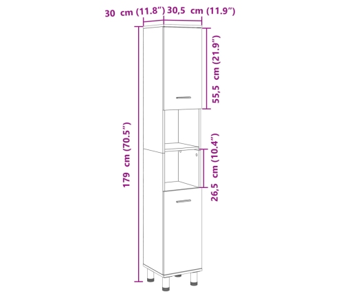 Armario de baño madera ingeniería roble Sonoma 30,5x30x179 cm