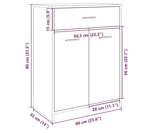 Armario de baño madera contrachapada roble Sonoma 60x33x80 cm