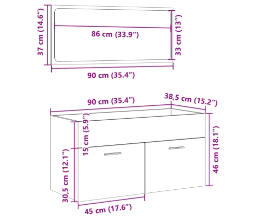 Set de muebles de baño 2 pzas madera contrachapada roble Sonoma