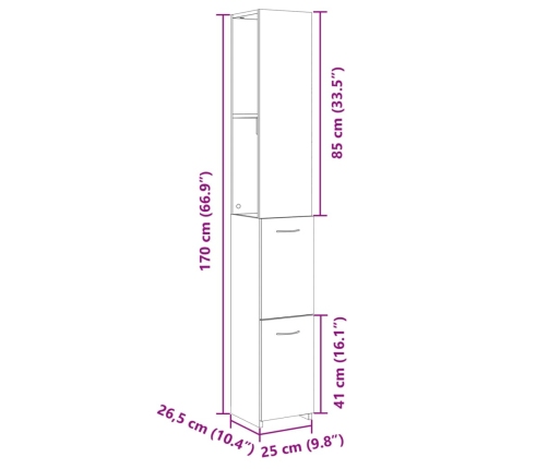 Armario de baño madera contrachapada roble Sonoma 25x26,5x170cm