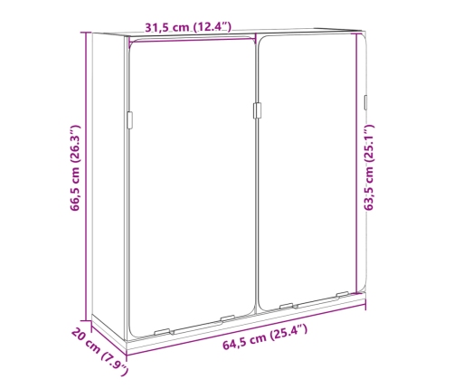 Mueble espejo de baño madera roble Sonoma 64,5x20x66,5 cm