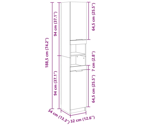 Armario de baño madera ingeniería roble Sonoma 32x34x188,5 cm