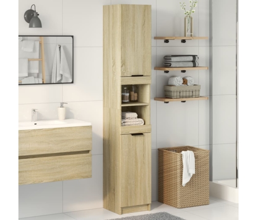 Armario de baño madera ingeniería roble Sonoma 32x34x188,5 cm