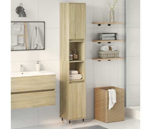 Armario de baño madera contrachapada roble Sonoma 30x30x190 cm