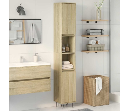 Armario de baño madera contrachapada roble Sonoma 30x30x190 cm