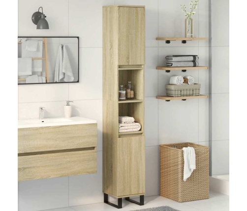 Armario de baño madera contrachapada roble Sonoma 30x30x190 cm