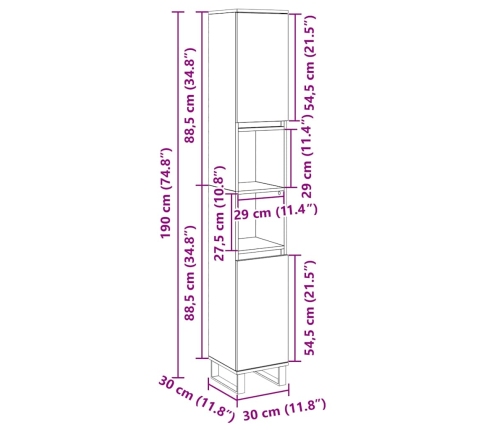 Armario de baño madera contrachapada roble Sonoma 30x30x190 cm