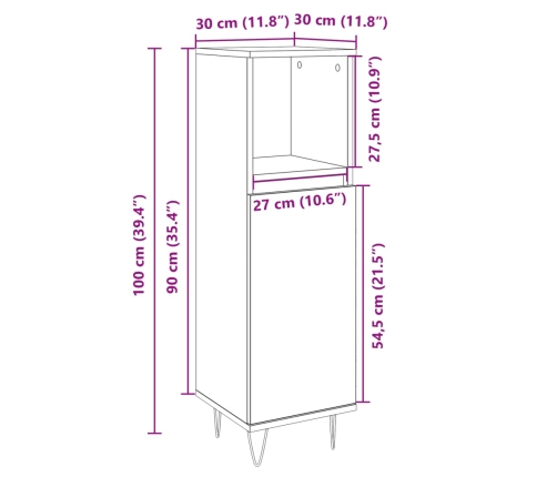 Armario de baño madera contrachapada roble Sonoma 30x30x100 cm