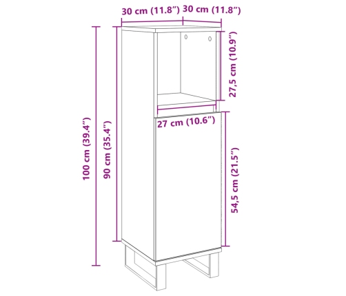 Armario de baño madera contrachapada roble Sonoma 30x30x100 cm