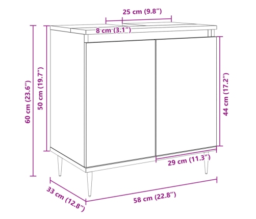 Armario de baño madera de ingeniería roble Sonoma 58x33x60 cm