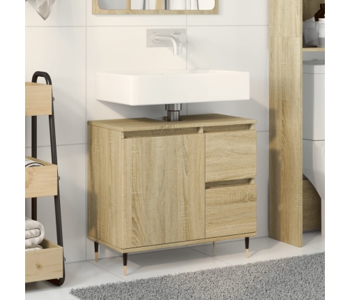 Armario de lavabo de baño madera roble Sonoma 65x33x60 cm