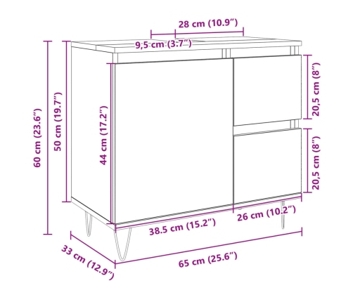 Armario de baño madera contrachapada roble Sonoma 65x33x60 cm