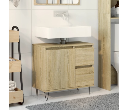 Armario de baño madera contrachapada roble Sonoma 65x33x60 cm